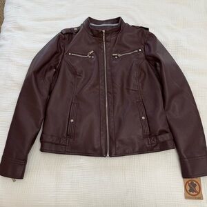 Jou Jou Burgundy Vegan Leather Jacket, Lg, NWT